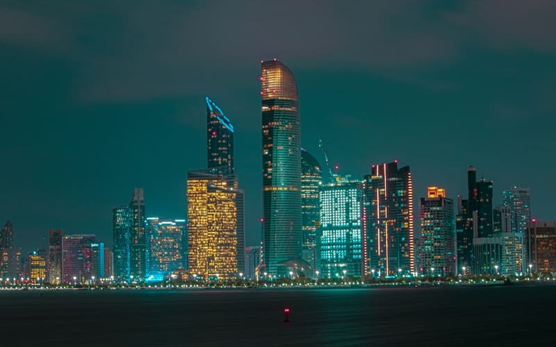 Abu Dhabi, United Arab Emirates adult nightlife district at night